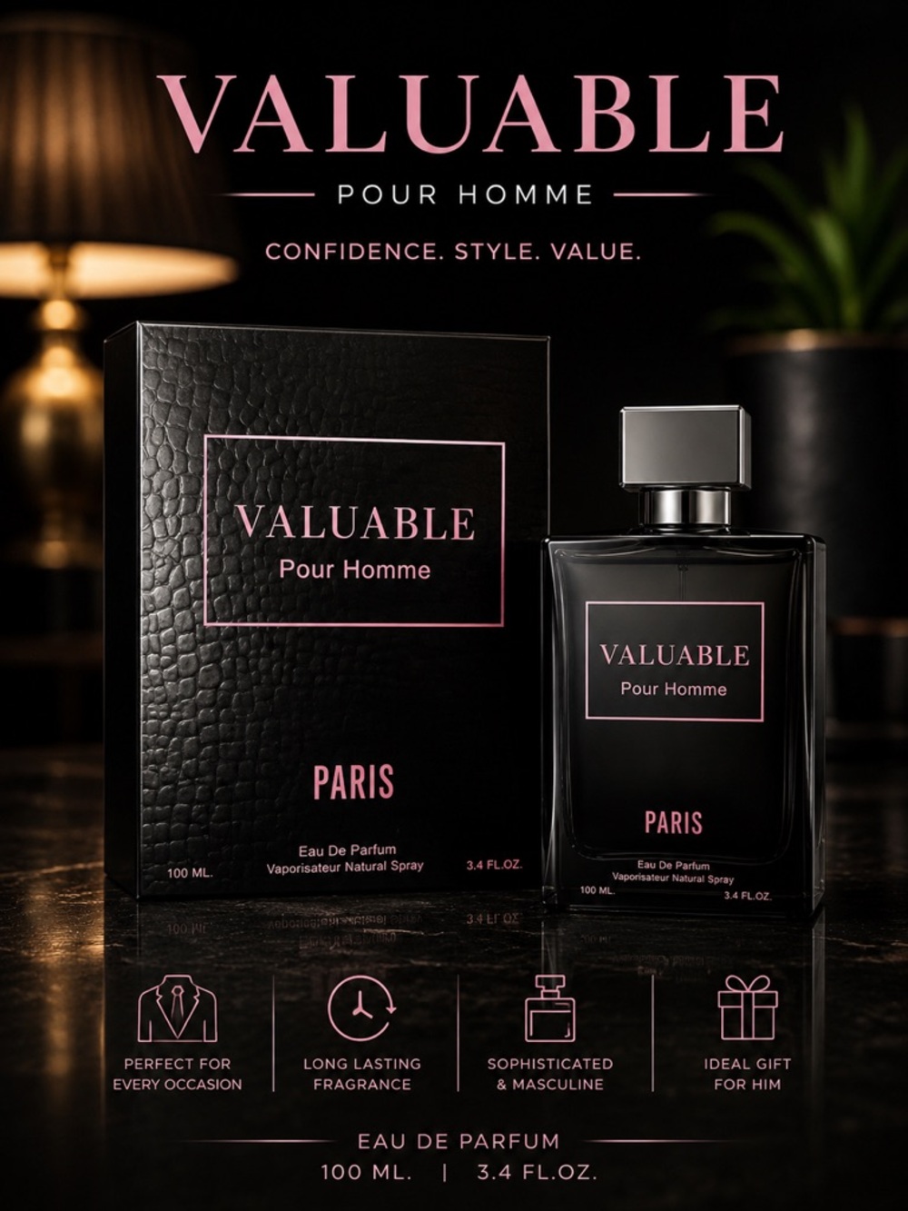 Valuable Pour Homme Eau de Parfum - Black & Pink Bottle
